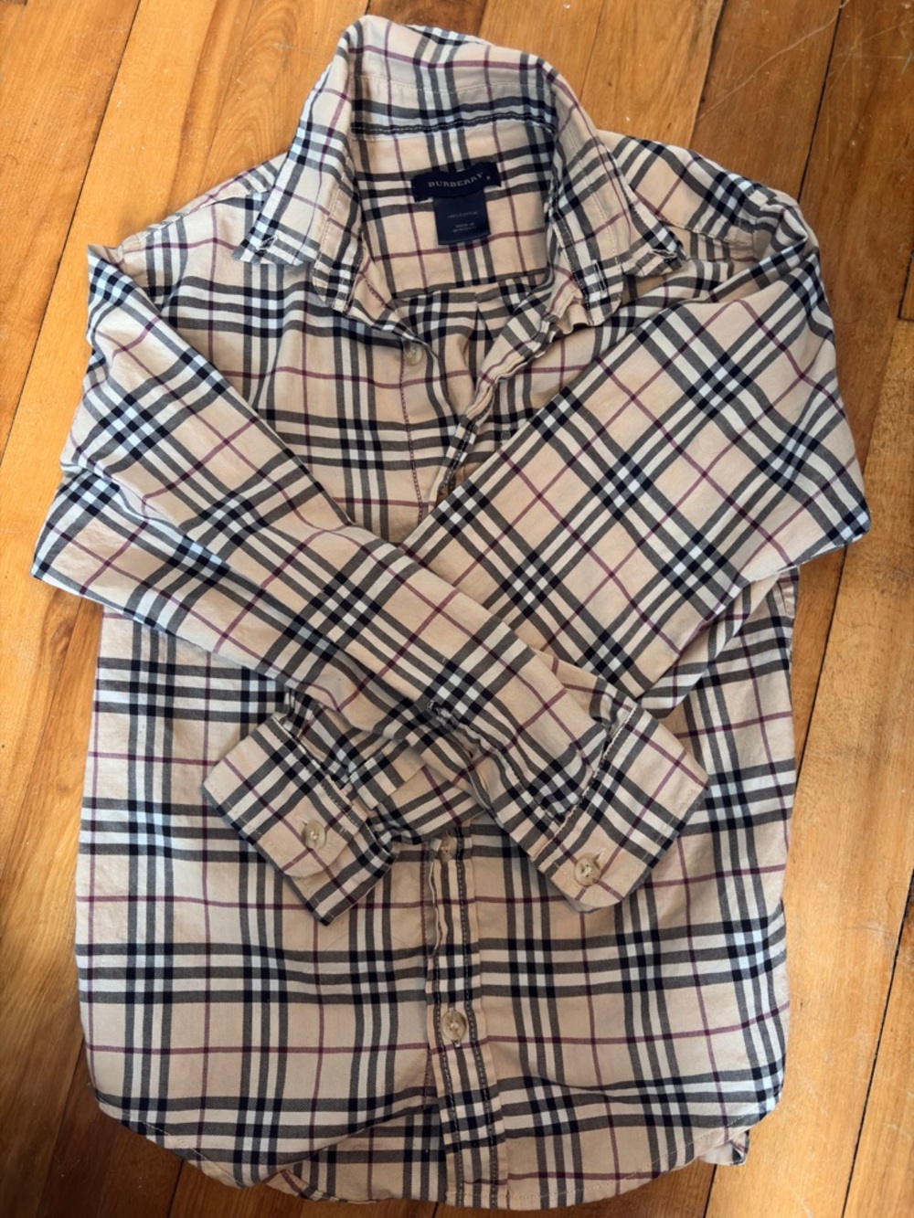 Burberry Classic Beige Plaid Button-Down Shirt 100% cotton